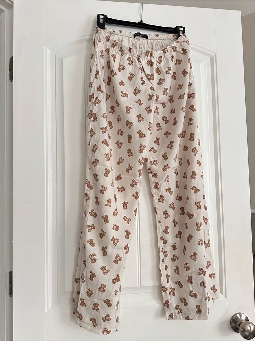 Brandy Melville wide Leg Lounge Pants in Cream Brown Teddy Print XS like new - Picture 4 of 6